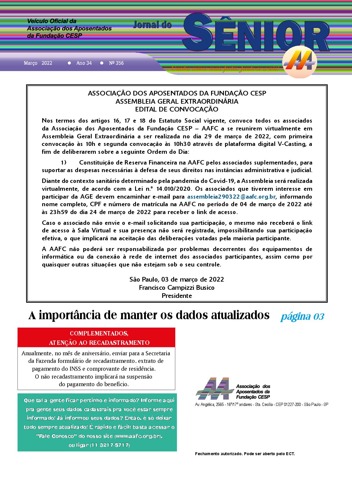 Órgão oficial da AAFC março/22