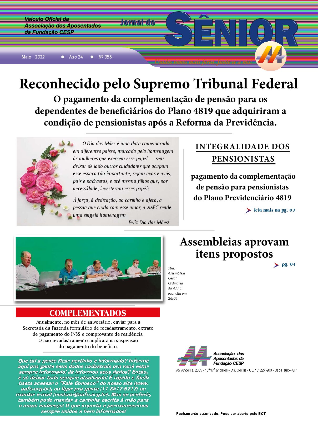 Informação importante sobre a edição de maio do Jornal do Sênior