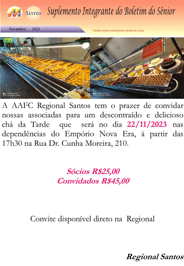 Regional Santos convida: chá da tarde