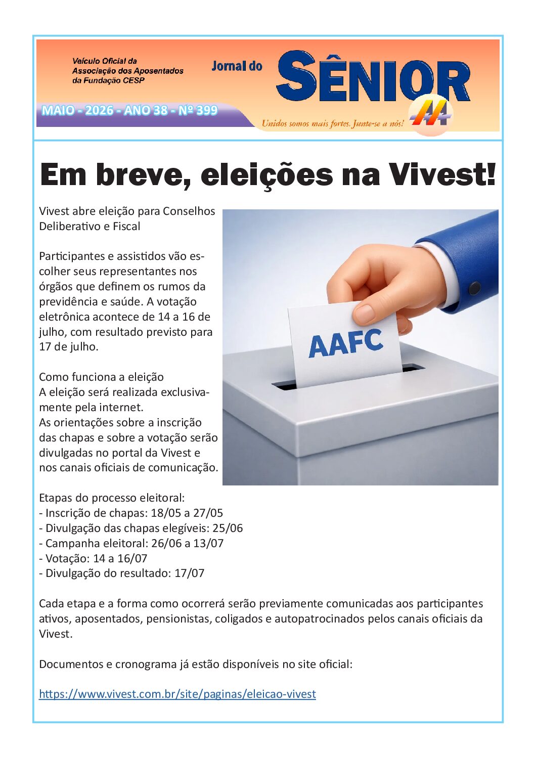 Órgão oficial da AAFC – maio 2026 – edição extra: Eleições Vivest